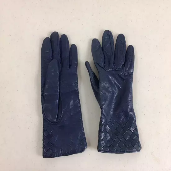 BLOOMINGDALES Blue Leather Gloves Womens 6 1/2