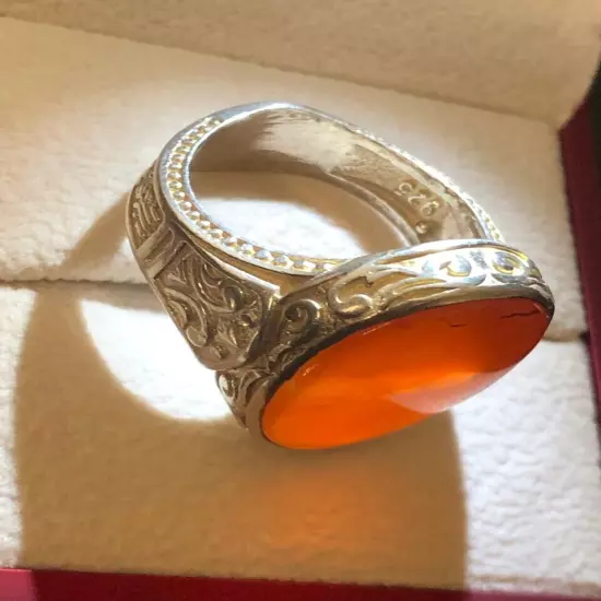 Agate Ring Men Silver 925,Yemen,Aqeeq,,Rare,Royal خاتم عقيق يمني كبدي سلجوقي