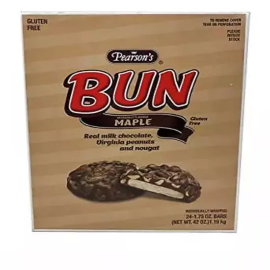 Pearson's Maple BUN Bar Fresh Roasted Peanuts Creamy Maple Center 24 Count Box