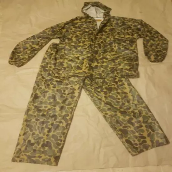 Vtg Rainskins Duck Camo Jacket and Pants Mens Large Rain Suit hunting reinforced