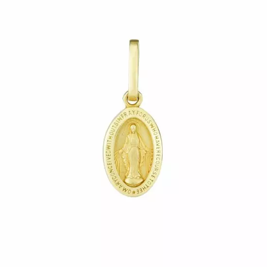 7/8" Satin Miraculous Religious Medal Pendant Real 14K Yellow Gold 0.9g