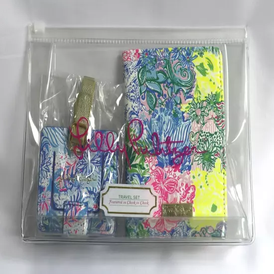 Lilly Pulitzer Travel Set Passport Cover Holder 2 Luggage Tags Cheek to Cheek