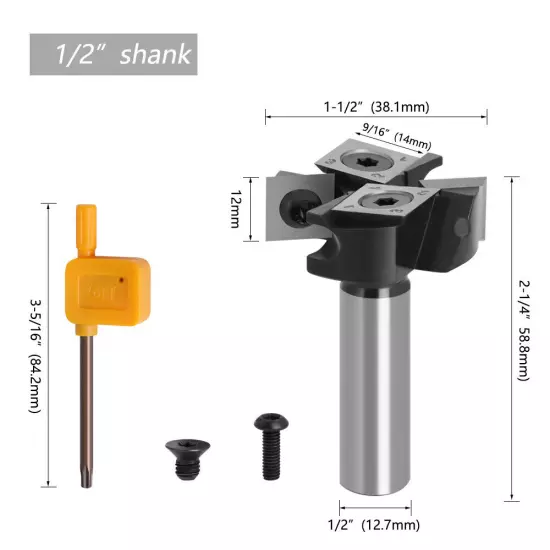 1/2" 12mm 8mm Slotting Spoilboard Surfacing Router Bit 4-Wing CNC Insert Cutter