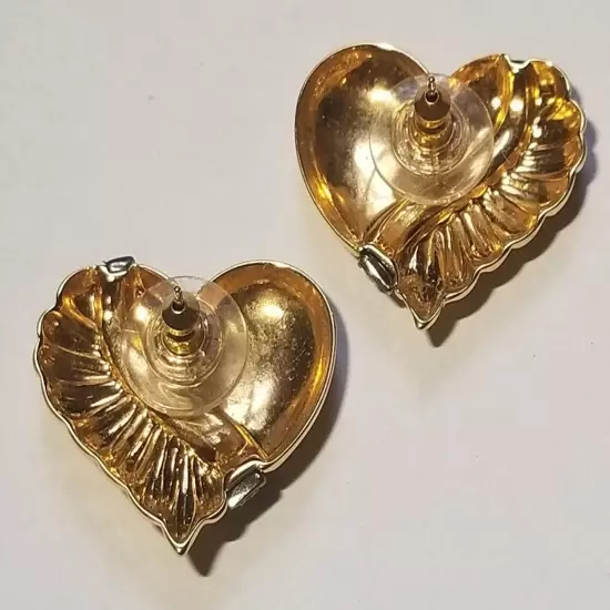 LOVELY AVON SPARKLE HEART PIERCED EARRINGS SURGICAL STEEL POSTS IN GOLDTONE 