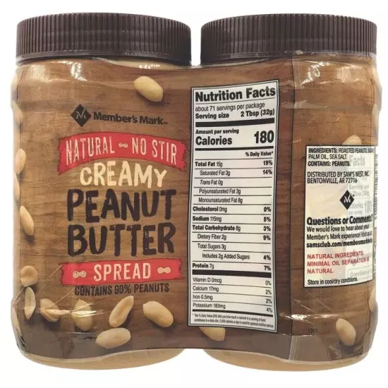 Member's Mark Natural Creamy Peanut Butter (40 oz., 2 pk.) SHIPPING THE SAME DAY