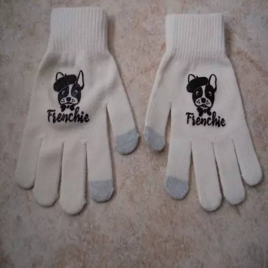 Frenchie Kids Gloves 3 Pairs: White Black Purple Ribbed Cuff Touch Screen New