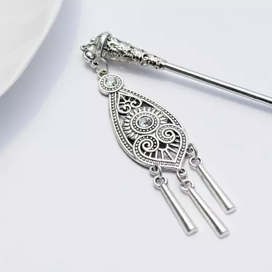 Boho Vintage Hair Pins Women Sliver Bells Tassel Carved Hair Sticks Hair Jewelry