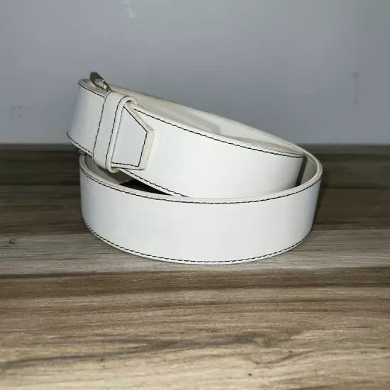 Kno The Quality Cowhide Leather Juliana Belt Men’s 40" White Silver Hardware