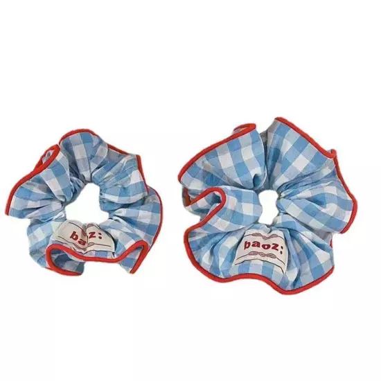 White and Blue Plaid Scrunchies -Elastic Hair Tie and Ponytail Holder for Women~