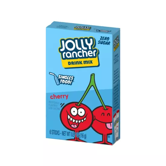 Jolly Rancher SINGLES to GO! Cherry, 6 Boxes with 6 Packets Each - 36 Total Serv