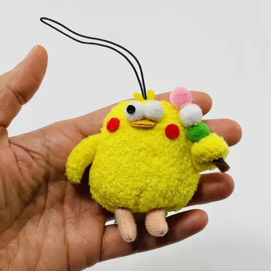 Docomo Poinko Yellow Chicken Hangtag Bird Meatball Plush Strap Charm Bulging Eye