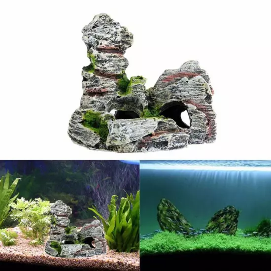 Aquarium Mountain Ornament Fish Tank Decor Decoration View Stone Cave Rock'