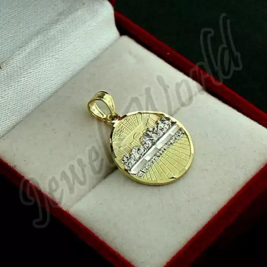 10K Yellow Gold Last Supper Jesus Charm Pendant With 2mm Rope Chain Necklace Set