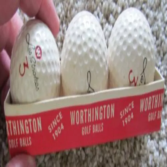 COLORFUL SLEEVE OF 3 OLDER UNUSED WORTHINGTON LES STROKES GOLF BALLS 1950'S