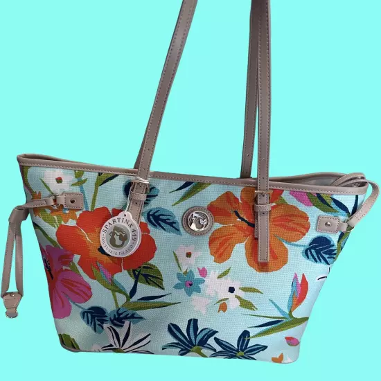 Spartina 449 Moreland Jetsetter Tote Tropical Leather Exterior & Linen Lined NWT