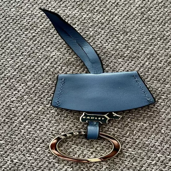 New Radley London Key Fob, Key Chain in Blue / Silver Scottie Dog Logo Leather