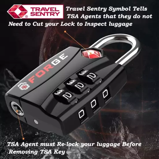 TSA Approved Luggage Locks 4 Pack Black, Travel Lock with Zinc Alloy Body,