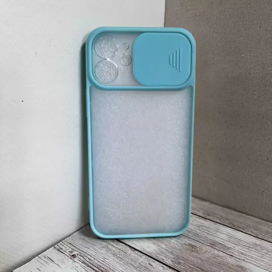 Teal Green iPhone 13 Mini phone case with Rear Camera Sliding Cover