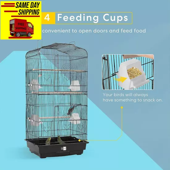 VIVOHOME 64 Inch Bird Cage with Play Top and Rolling Stand for Parrots Conures L