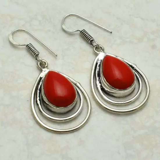 Coral Handmade Drop Dangle Earrings Jewelry Gift For Her 1.44" AE-50834