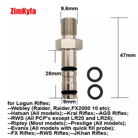 Air Quick Filling/Charging Probe Adaptor for Evanix Logun FX Hatsan Webley Kral