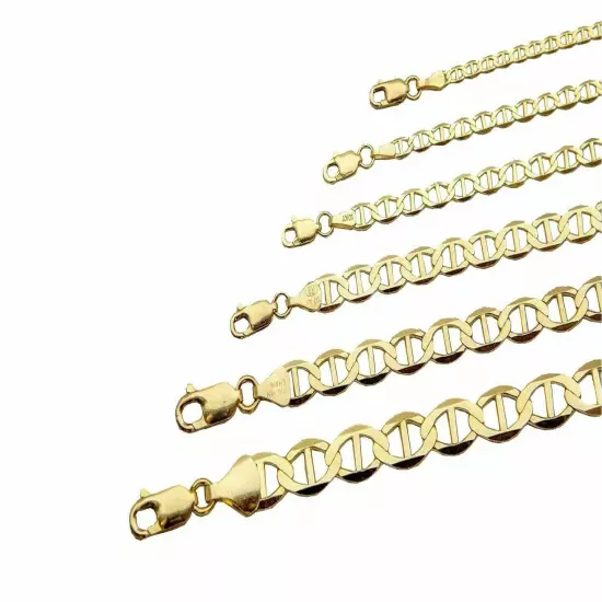 10k Solid Yellow Gold Mariner Link Chain 2mm-6mm Men's Women Necklace 7"- 26"