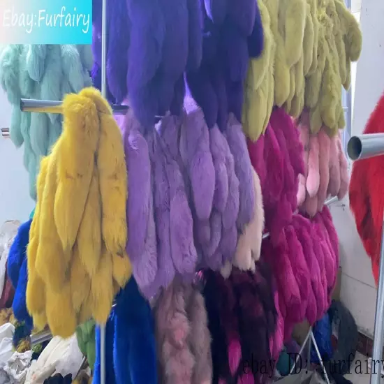 2/5/10 wholesale Dyed Color Real Blue Fox Tail Fur Keyring Pendant Cosplay Toy