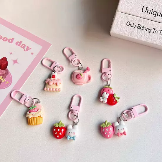 Cute Cake Rabbit Keychain Resin Charms Bag Charms Kawaii Pendant Cartoon Keyring