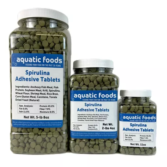 Spirulina Adhesive Tablets for Bottom Feeders, Tropical Fish & More. WL-JAR