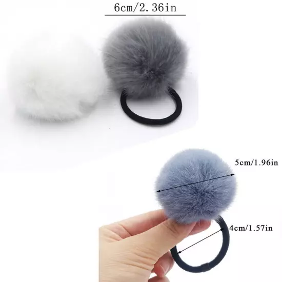 2/1PCS 6/5cm Fluffy Pompom Elastic Hair Ties Bobbles Fur Ball Ponytail Band