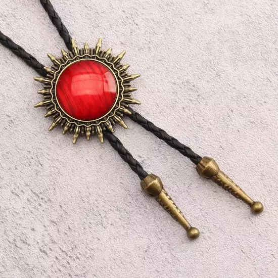 Bolo Tie for Men Western Cowboy Leather Necktie Rope Cord Red Stone Bolo Tie