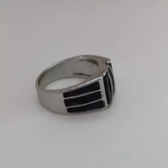 Men's Large Rectangular Ring with Black Stone Size 11