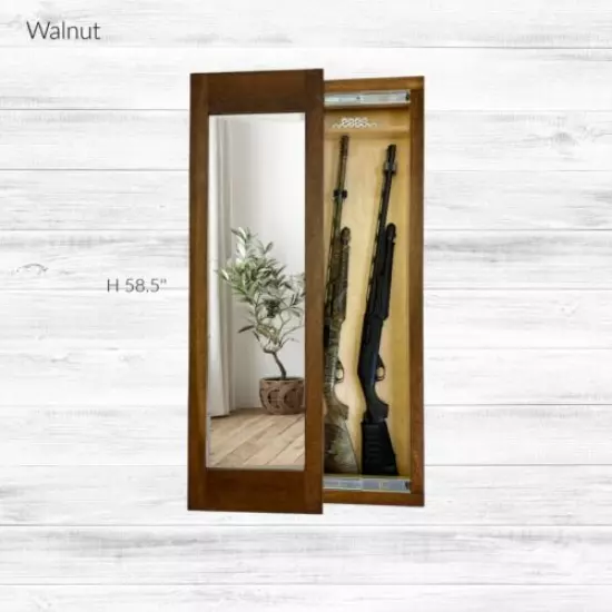  Hidden storage mirror, In-wall gun safe concealment cabinet - American Walnut