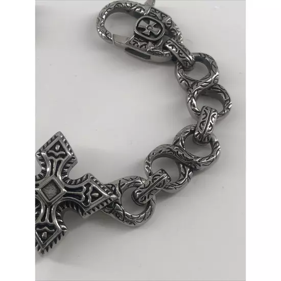 TYHAPA European and American Punk Steel Bracelet Retro Cross Pattern Men’s