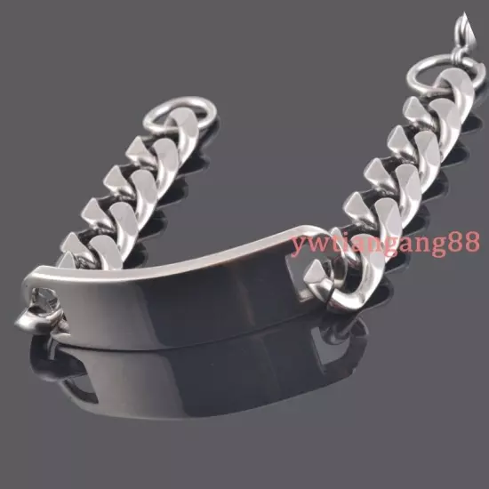 8/10/15mm Silver/Gold 316L Stainless Steel Curb ID Chain Bracelet Mens Jewelry