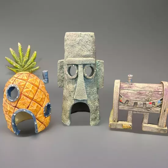 SpongeBob Aquarium Decor Houses Figures 9 Piece Set Resin 2003