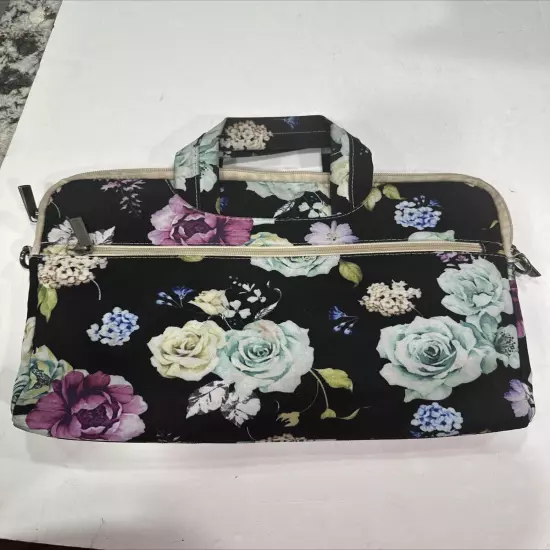 Dachee Laptop Shoulder Messenger Bag Black Peony Pattern Waterproof