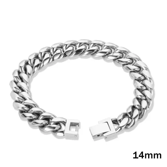 Wholesale 6/8/10/12/14MM Men Stainless Steel Cuban Chain Bracelet Miami PVD Hip 