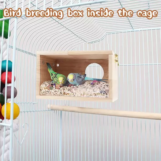 Parakeet Nesting Box Transparent Bird House for Cage Natural Wood Breeding Box f