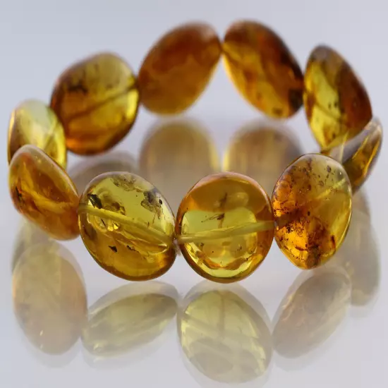 FOSSIL INSECTS Genuine BALTIC AMBER Beads Stretch UNISEX Bracelet 19.9g 190117-1