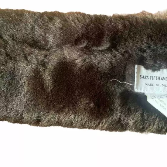 Sak’s Fifth Avenue Faux Lamb Headband Adjustable Brown Winter Warm Italy Vegan