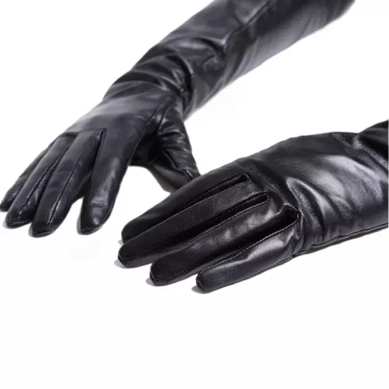 Custom made 30cm to 80cm long plain style evening real leather gloves 18 colors