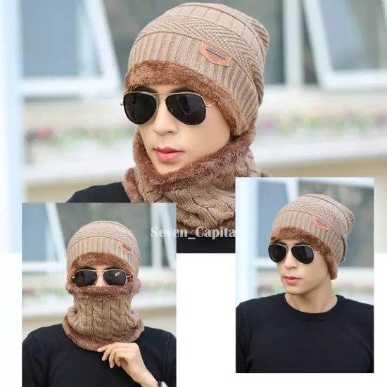 Mens Womens Winter Baggy Slouchy Knit Warm Beanie Hat and Scarf Ski Skull Cap 