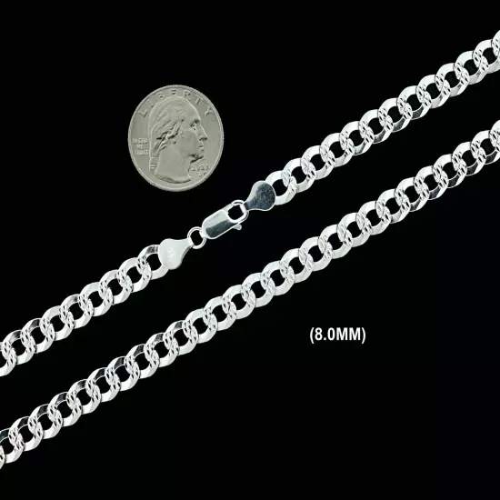 SOLID 925 Sterling Silver DIAMOND CUT CURB Chain, Cuban Link Necklace Bracelet