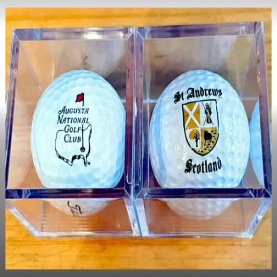 Augusta National & St Andrews Scotland Golf Balls in Acrylic Cubes, One Each