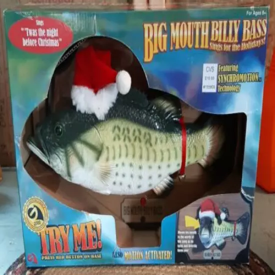 New GEMMY Big Mouth Billy Bass Sings The Holidays! Christmas 2000 Singing Fish