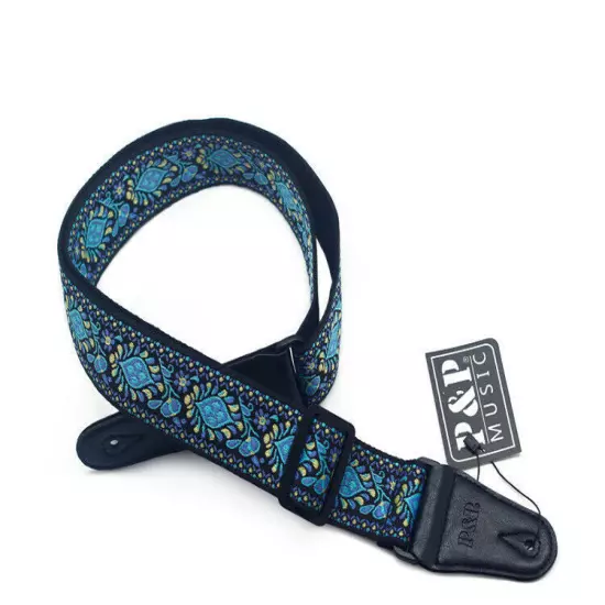 Guitar Bass Belt Embroidered Guitar Strap Leather End for Bass/Acoustic/Electric