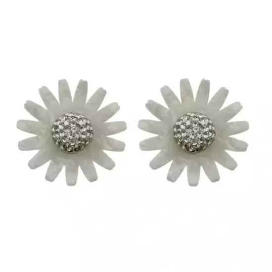 LELE SADOUGHI CRYSTAL DAISY BUTTON EARRINGS IN WHITE.