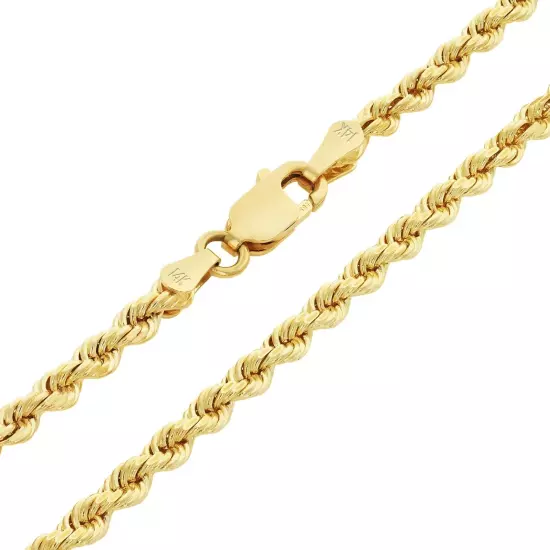 14K Yellow Gold 2mm-10mm D/C Rope Chain Bracelet Mens Women 7" 7.5" 8" 8.5" 9"