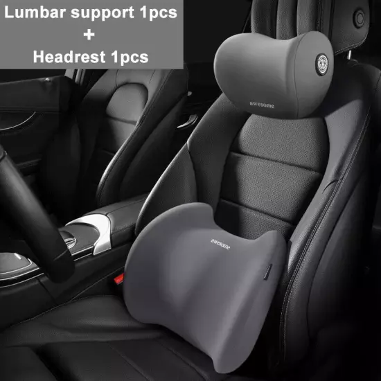 Car Leather Headrest Lumbar Support Rest Neck Pillow Back Cushion Waist Supports